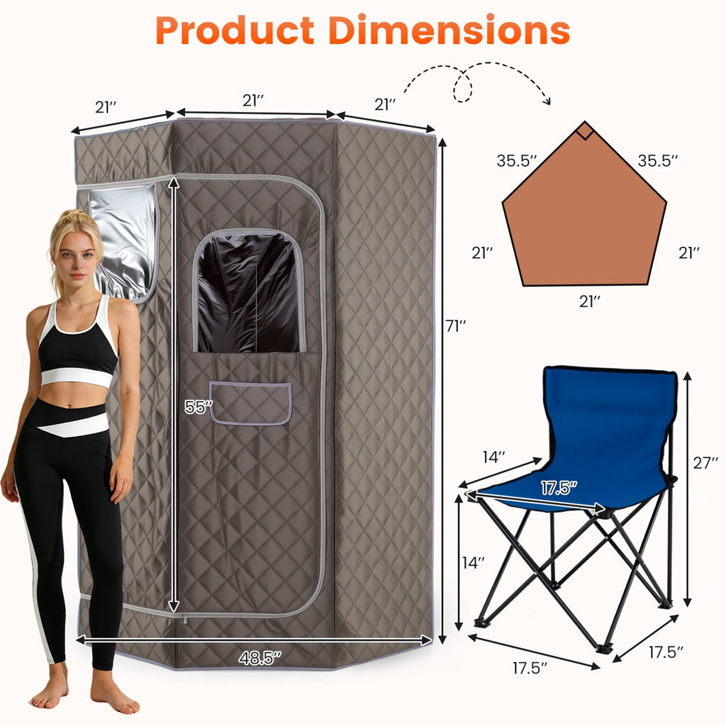 3L Portable Steam Sauna for Home Fast-Heat with 9-Level Remote Control and Folding Chair-Gray