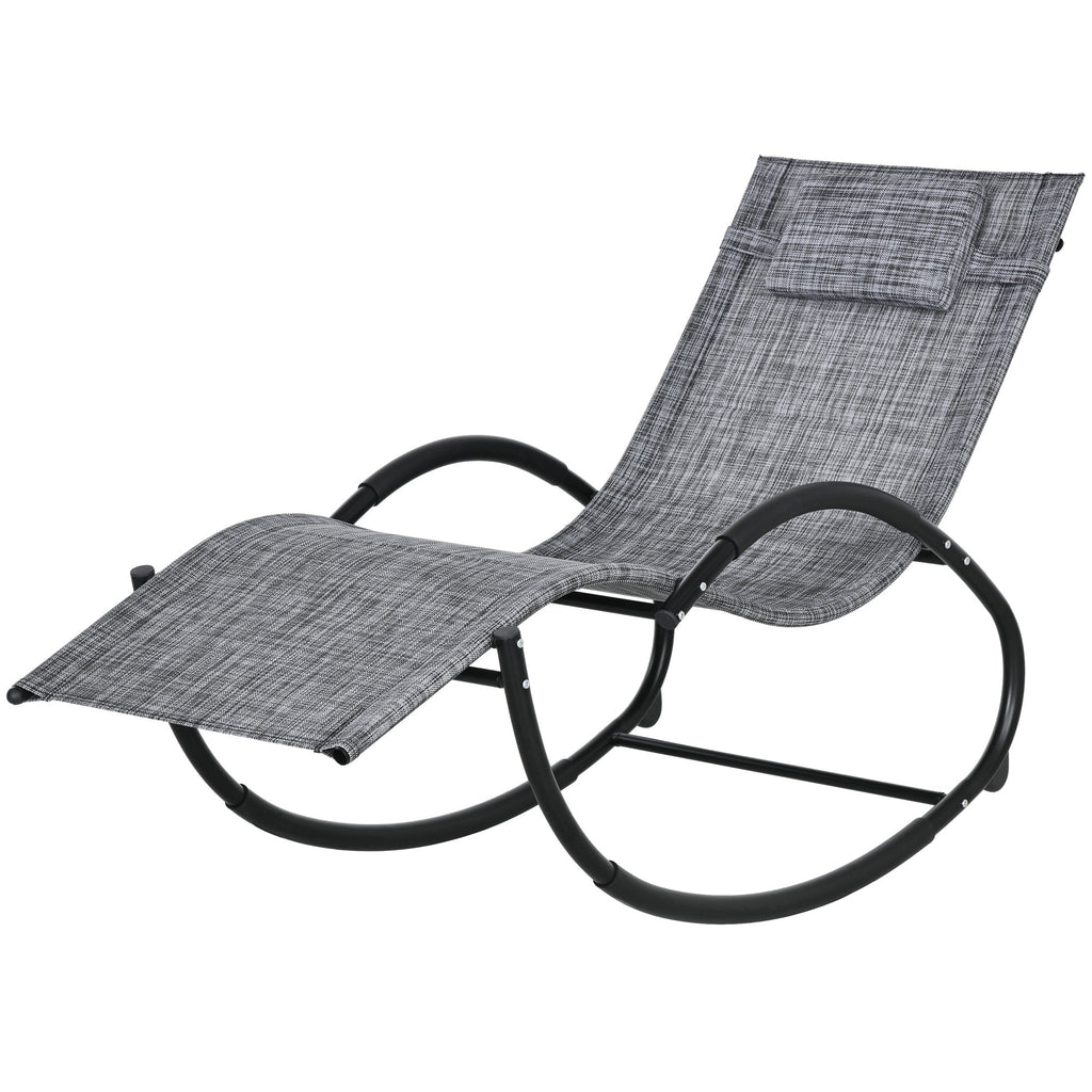 Outdoor Rocking Chair, Patio Zero Gravity Rocker with Mesh Seat and Padded Pillow for Indoor, Garden, Grey
