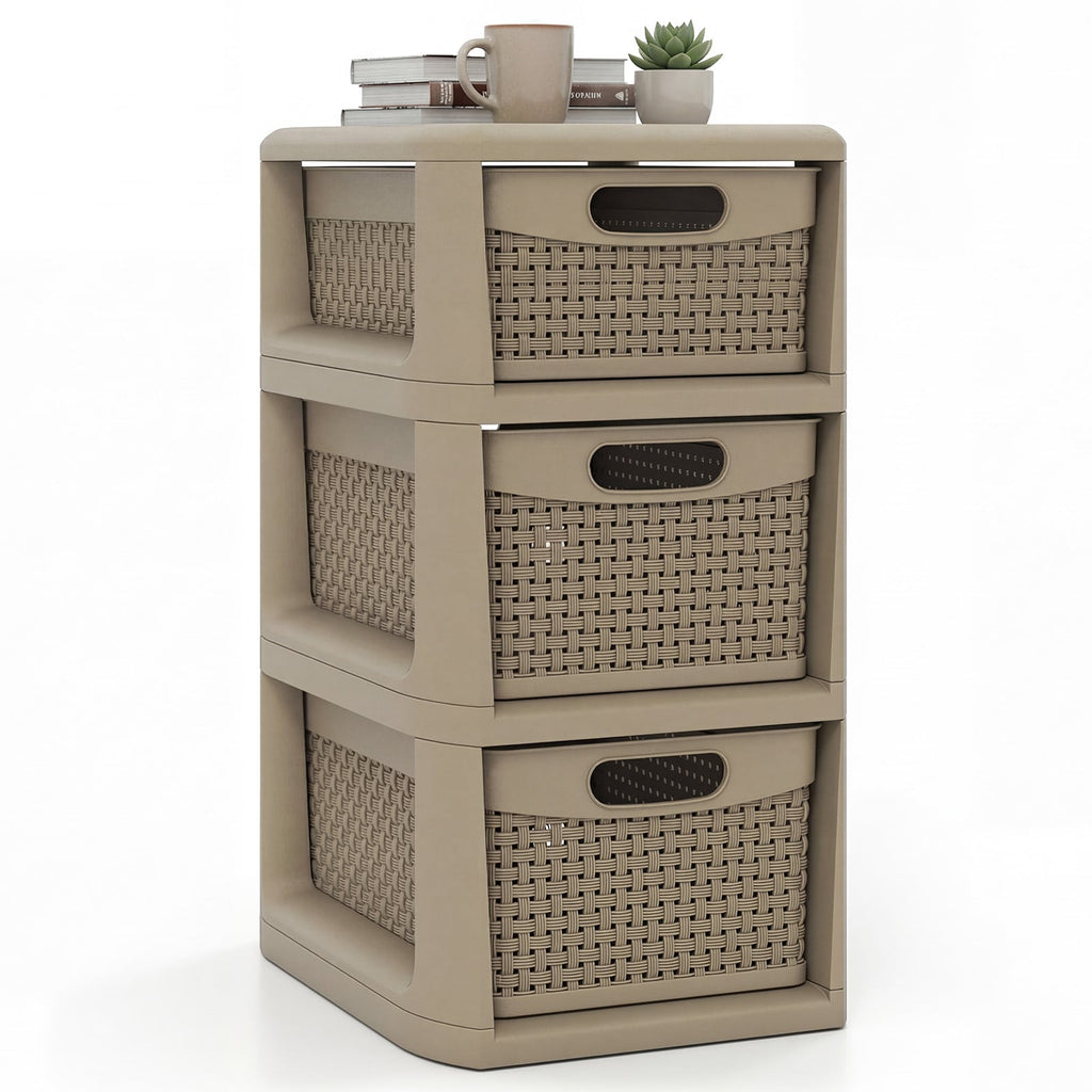3-Drawer Storage Organizer with Wicker Patterns-Black