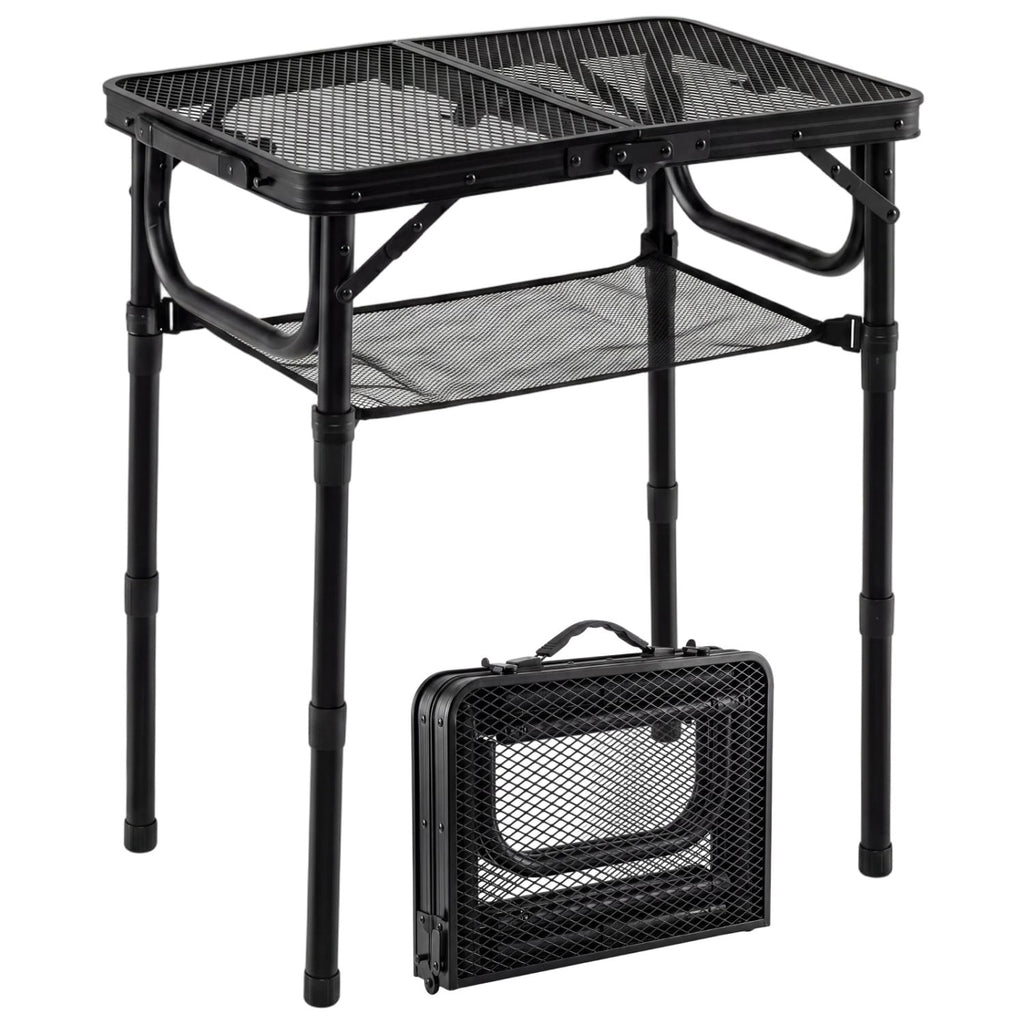 3-Height Folding Picnic Table with Large Storage Net and Handle-Black