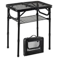 3-Height Folding Picnic Table with Large Storage Net and Handle-Black