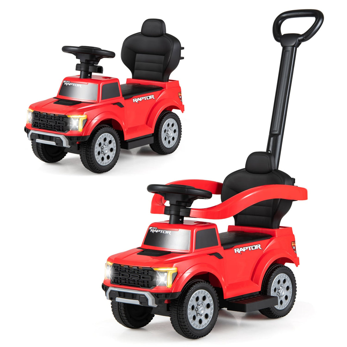 3-In-1 Licensed Ford Push Car for Toddlers-Red