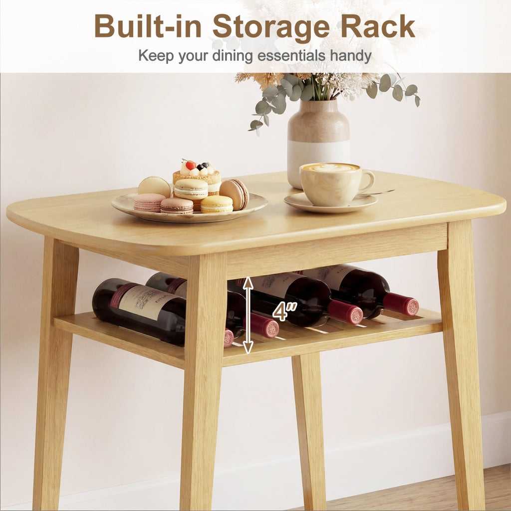 3-Piece Dining Table Set for 2 with Upholstered Chairs-Natural