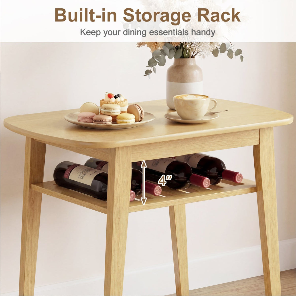 3-Piece Dining Table Set for 2 with Upholstered Chairs-Natural