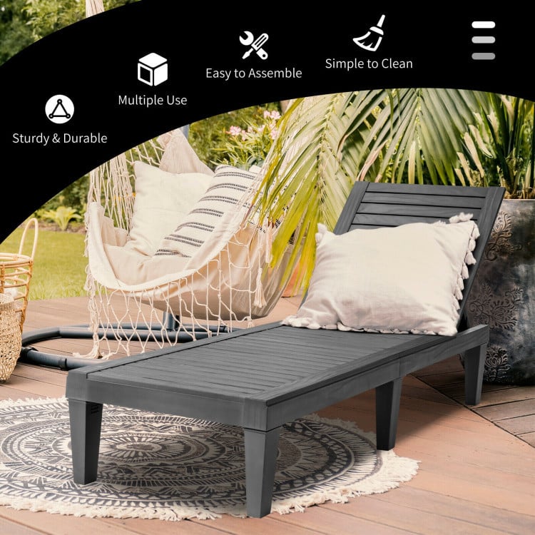 3 Piece Patio Lounge Set, Two Slatted Recliners and a Round Side Table