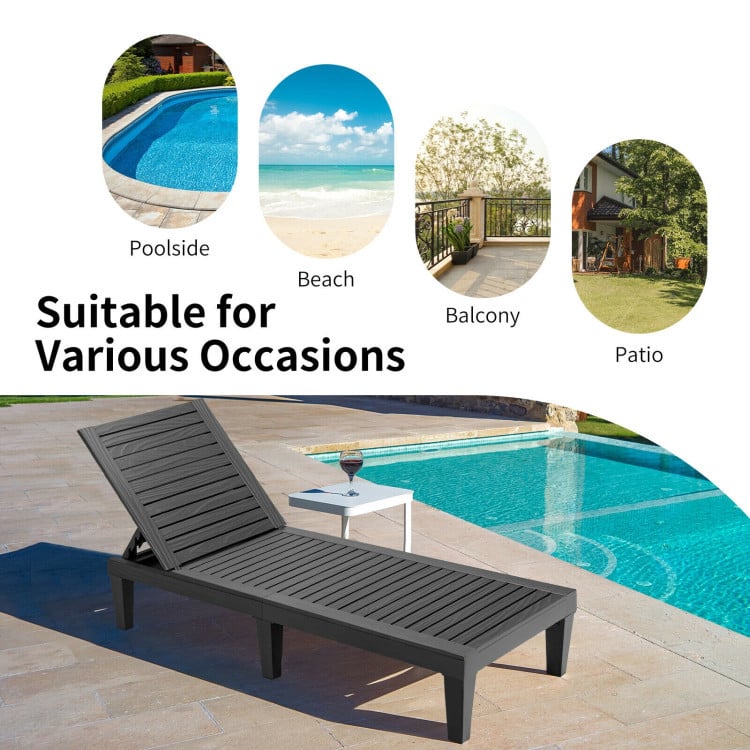 3 Piece Patio Lounge Set, Two Slatted Recliners and a Round Side Table