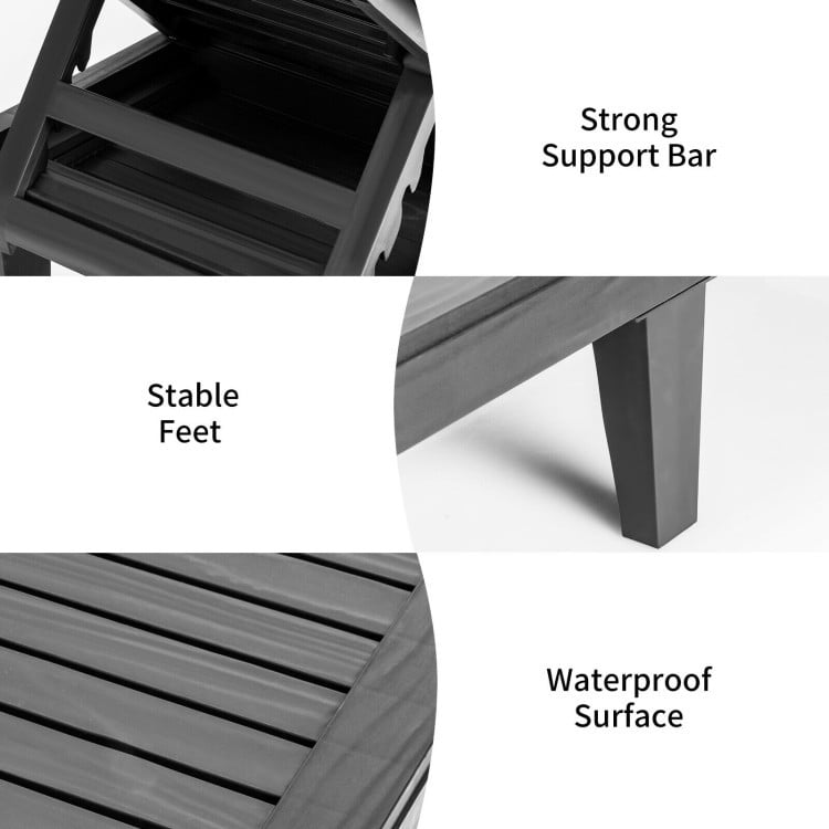 3 Piece Patio Lounge Set, Two Slatted Recliners and a Round Side Table
