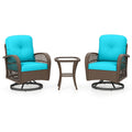 3 Piece Patio Swivel Rocker Set with Tempered Glass Side Table and Thick Cushions-Turquoise