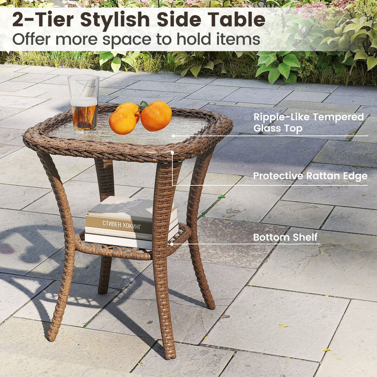 3 Piece Patio Swivel Rocker Set with Tempered Glass Side Table and Thick Cushions-Turquoise