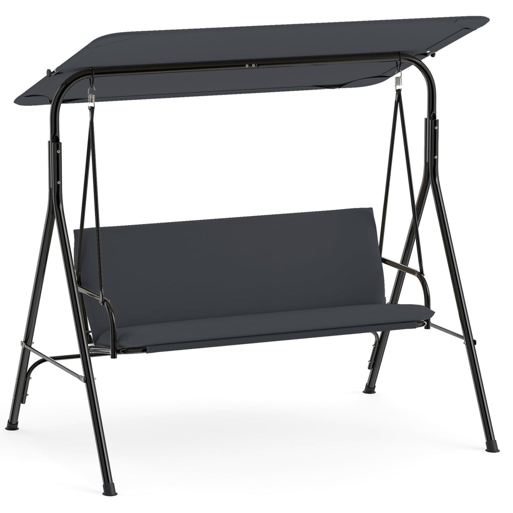 3-Seat Patio Swing Chair with Adjustable Canopy & Removable Cushion-Gray