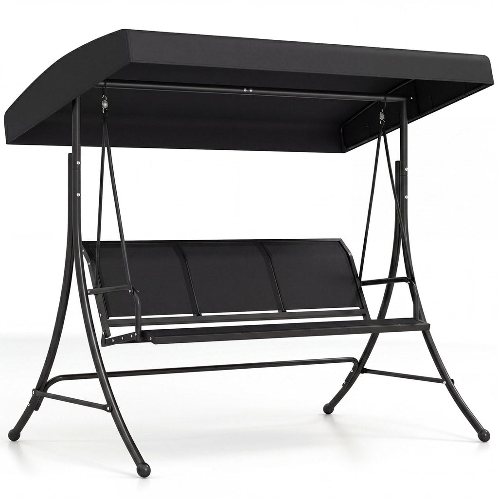 3-Seat Patio Swing Chair with Adjustable Canopy -Black