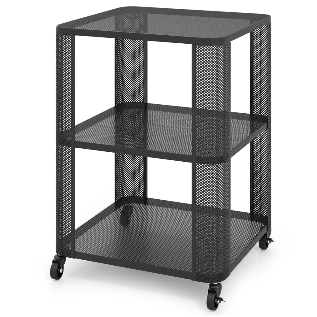 3-Tier End Table with Wheels Rolling Side Table with Open Storage Shelves-1 Piece