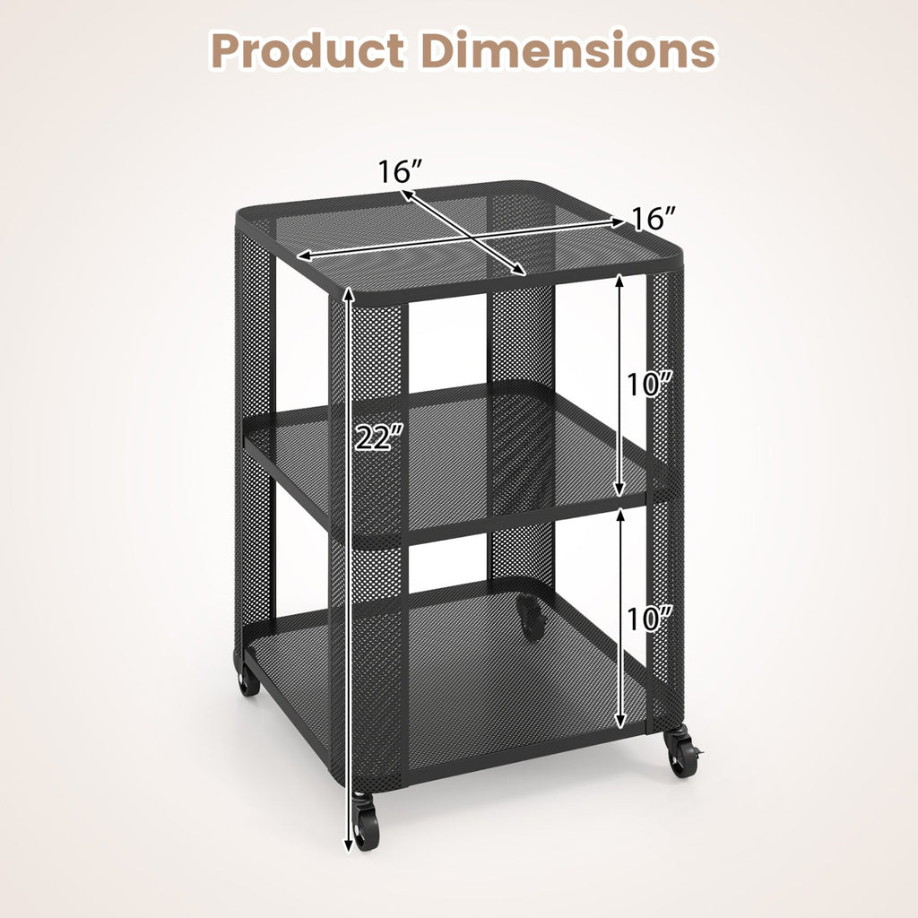 3-Tier End Table with Wheels Rolling Side Table with Open Storage Shelves-1 Piece