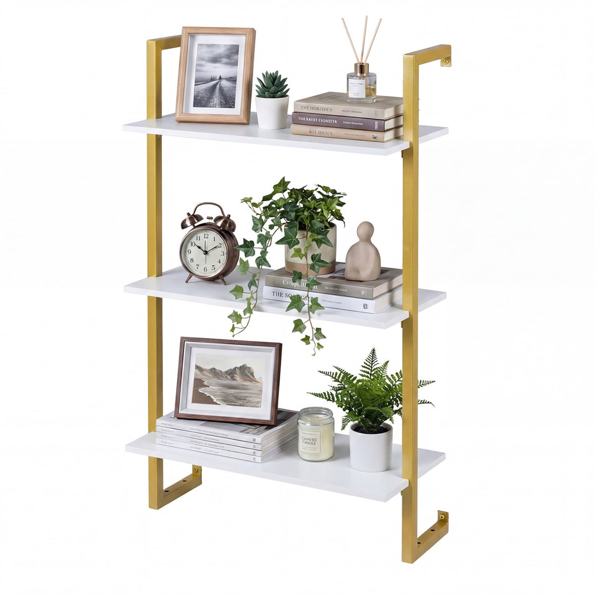 3-Tier Floating Modern Kitchen Shelf for Living Room Home Office and Bathroom-White