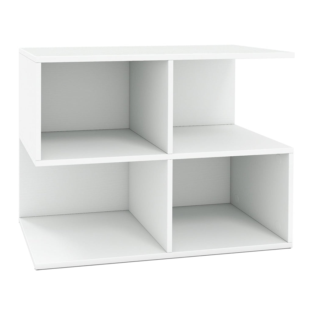 3-Tier Modern S-shaped, End Table, with 4 Storage Cubes-White