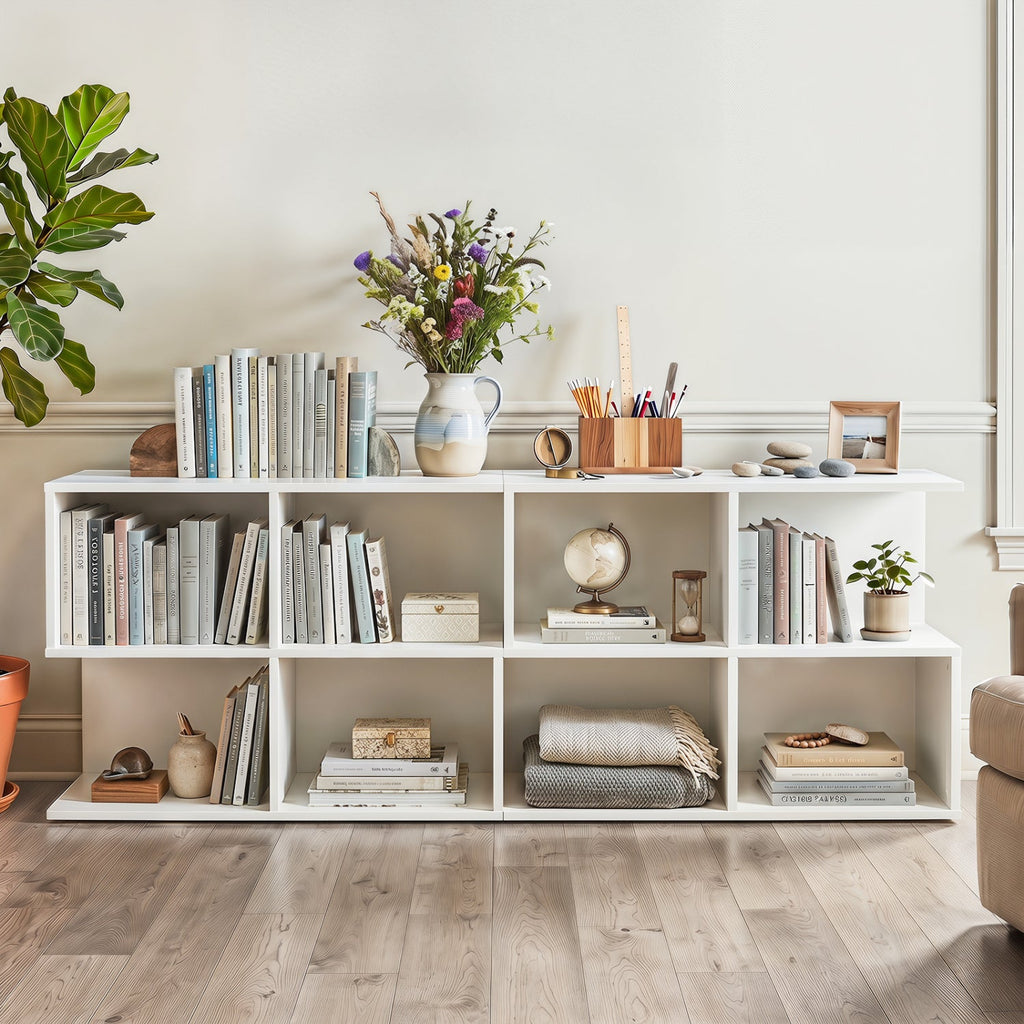 3-Tier Modern S-shaped, End Table, with 4 Storage Cubes-White