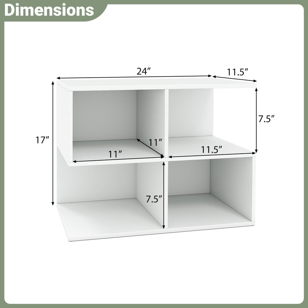 3-Tier Modern S-shaped, End Table, with 4 Storage Cubes-White