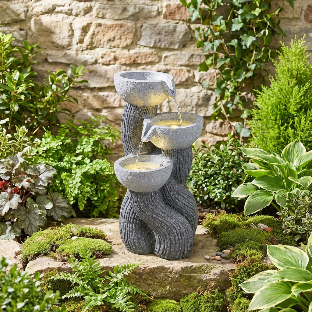 3-Tier Outdoor Water Fountain with LED Lights 18.5 Inch H for Patio Deck