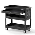 3 Tier Rolling Tool Cart with Lockable Drawer for Garage and Workshop-Black