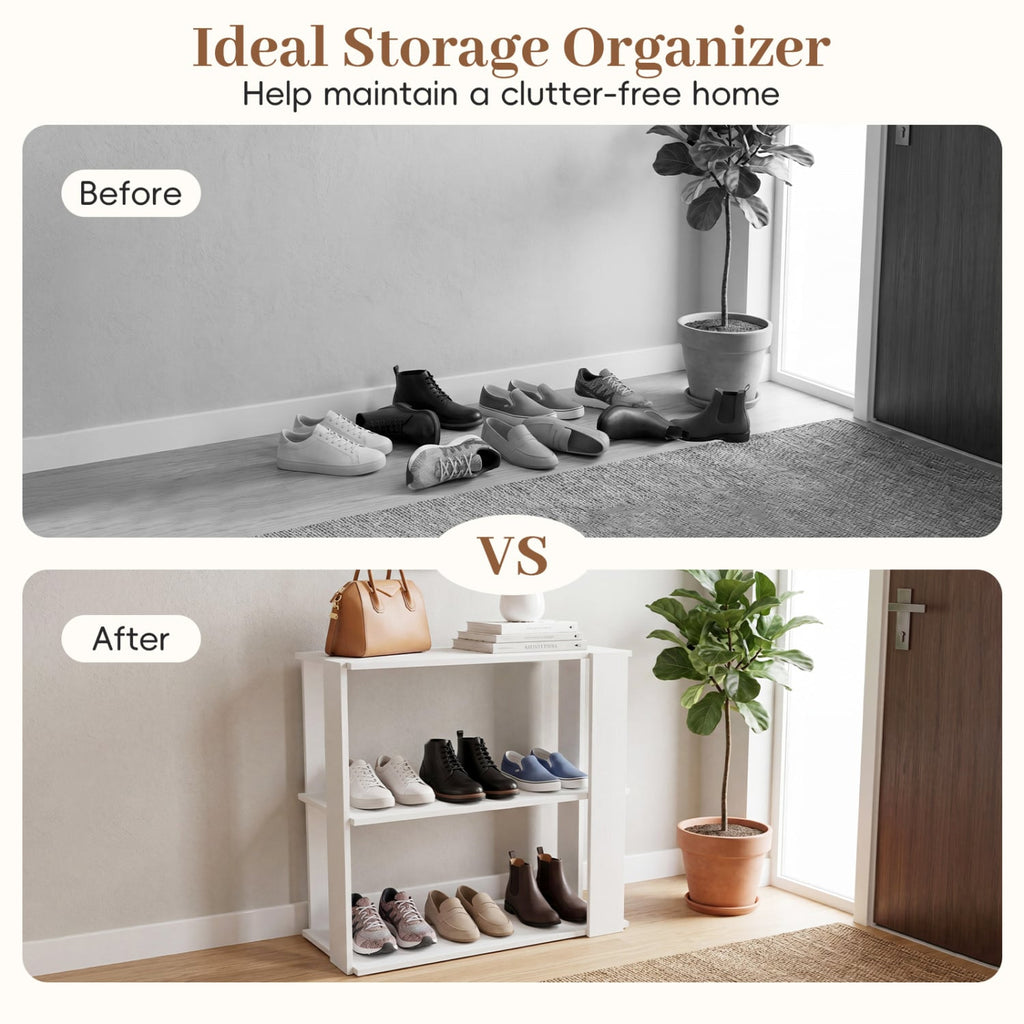 3-Tier Shoe Rack Modern Shoe Organizer with Stackable Design-White