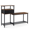 3-Tier Shoe Storage Rack Bench with Drawer and Metal Frame-Rustic Brown