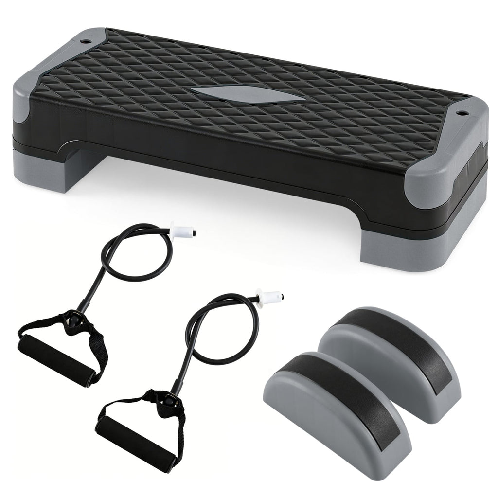 3-in-1 Aerobic Step Platform Set with 2 Stackable Risers and Balance Trainers for Home-Gray