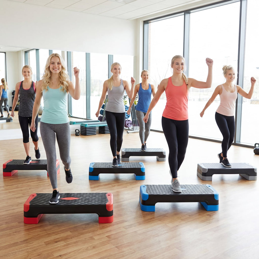 3-in-1 Aerobic Step Platform Set with 2 Stackable Risers and Balance Trainers for Home-Red