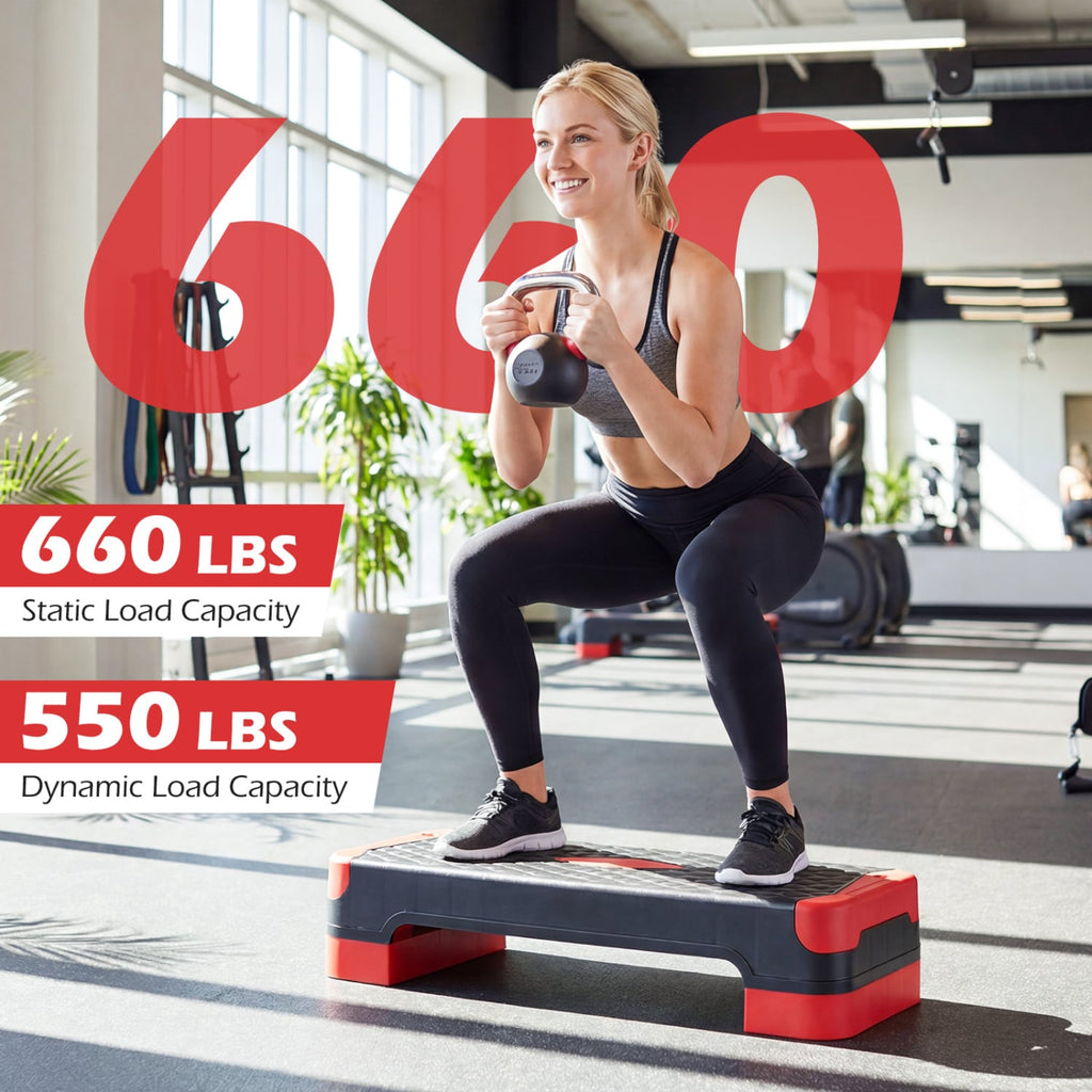 3-in-1 Aerobic Step Platform Set with 2 Stackable Risers and Balance Trainers for Home-Red