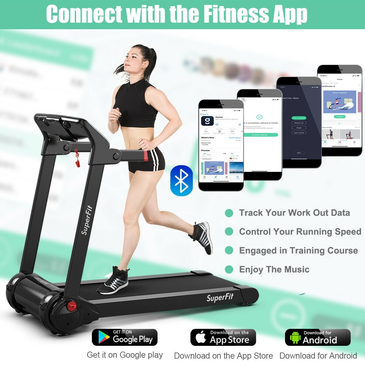 3HP Folding Electric Treadmill Running Machine-Red