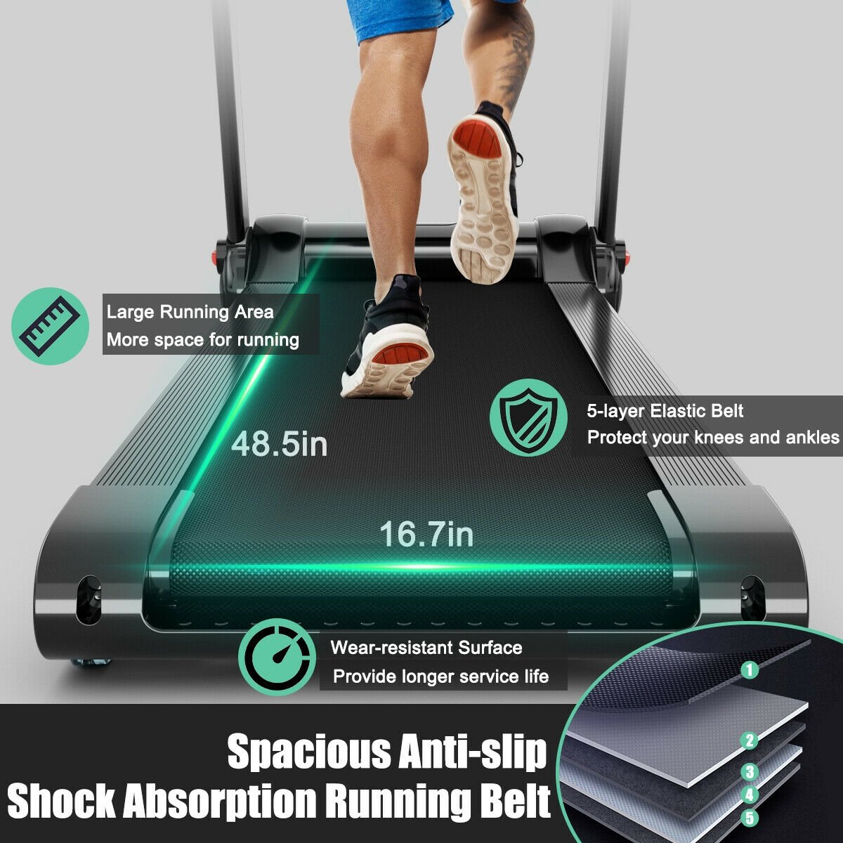 3HP Folding Electric Treadmill Running Machine-Red