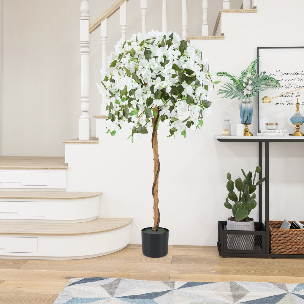 4.5 Feet Artificial Azalea Tree with Cement Pot-White