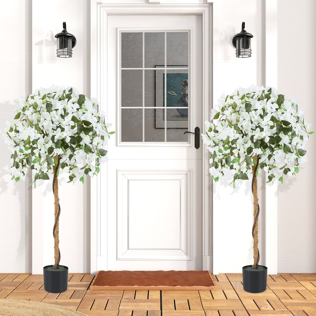 4.5 Feet Artificial Azalea Tree with Cement Pot-White