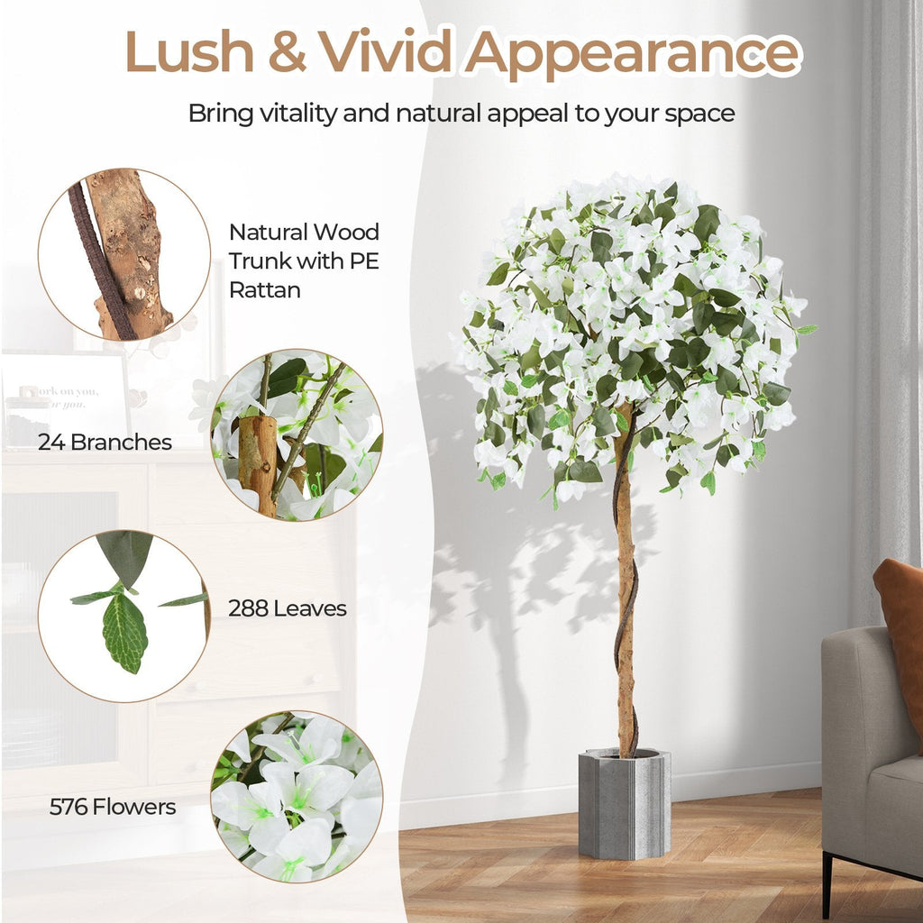 4.5 Feet Artificial Azalea Tree with Cement Pot-White