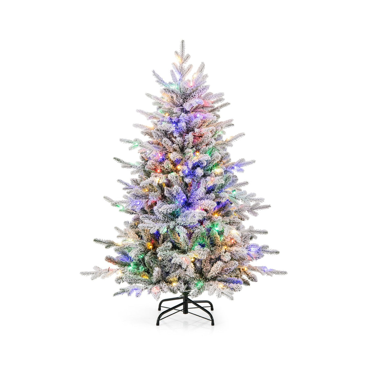 4.5 FT Snow Flocked Christmas Tree with 160 Multicolour LEDs, 8 Lighting Modes and 436 Tips
