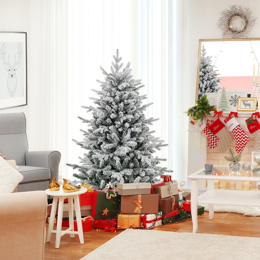 4.5 FT Snow Flocked Christmas Tree with 160 Multicolour LEDs, 8 Lighting Modes and 436 Tips