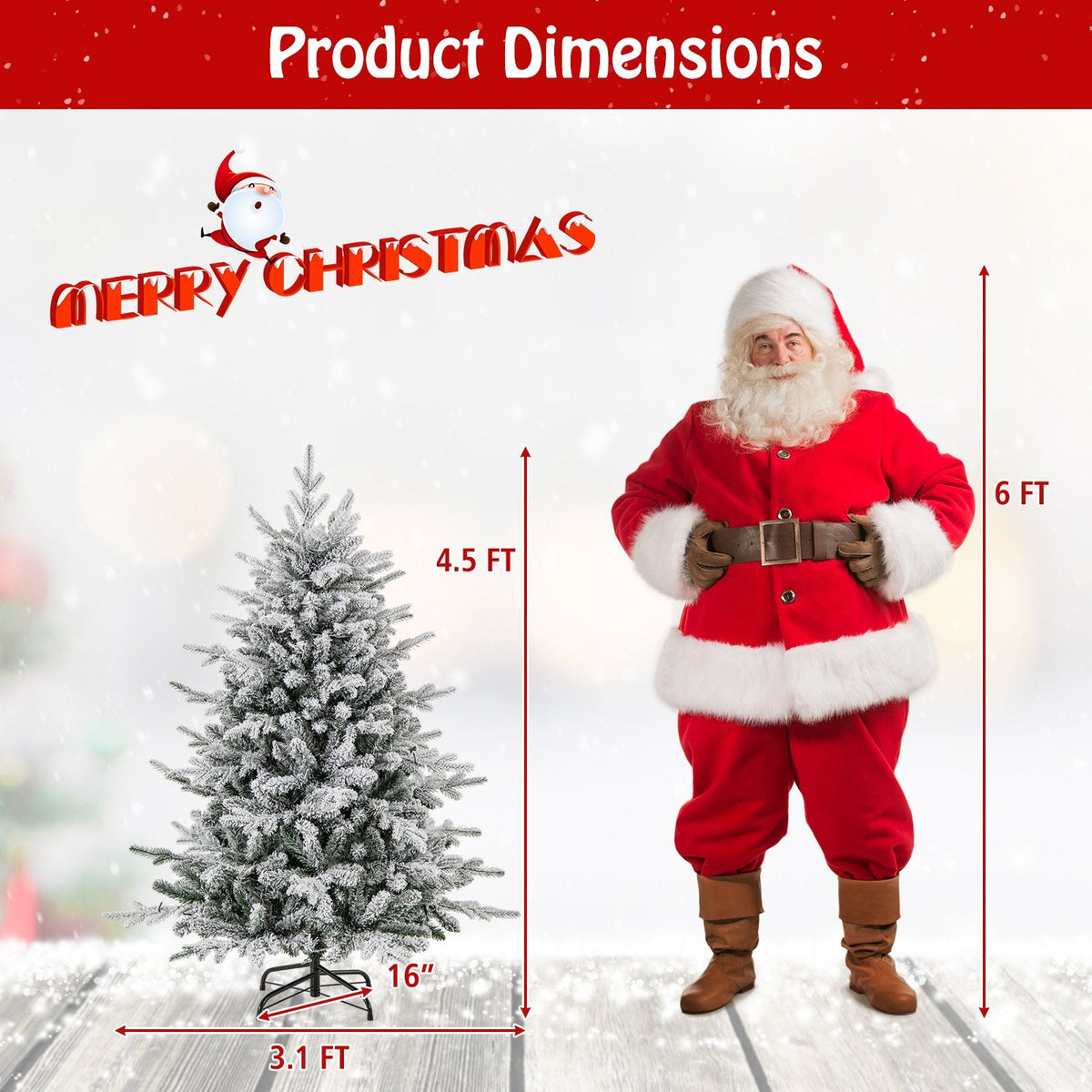 4.5 FT Snow Flocked Christmas Tree with 160 Multicolour LEDs, 8 Lighting Modes and 436 Tips