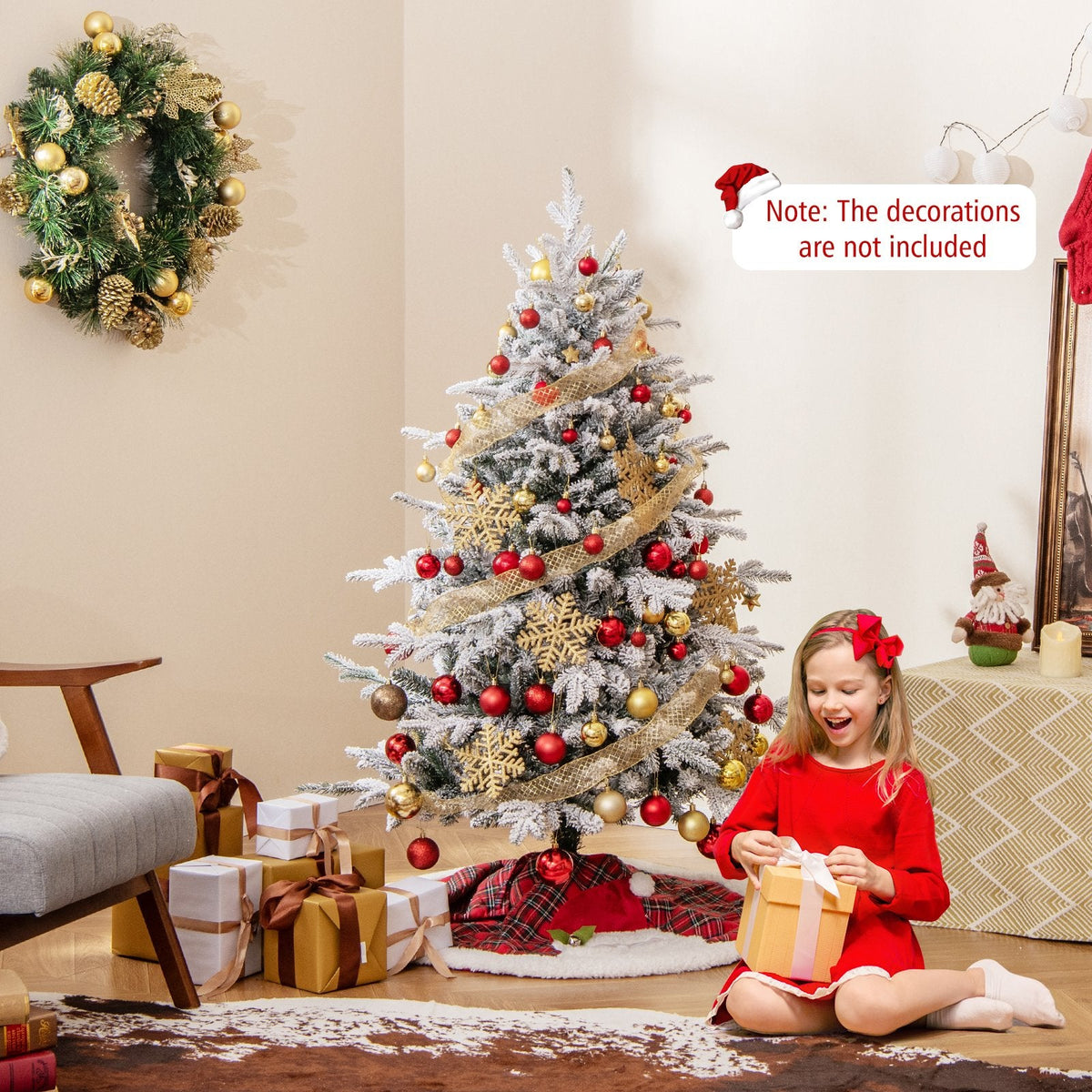 4.5 FT Snow Flocked Christmas Tree with 160 Multicolour LEDs, 8 Lighting Modes and 436 Tips