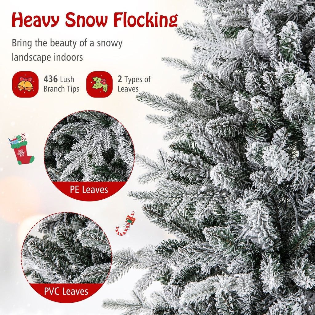 4.5 FT Snow Flocked Christmas Tree with 160 Multicolour LEDs, 8 Lighting Modes and 436 Tips