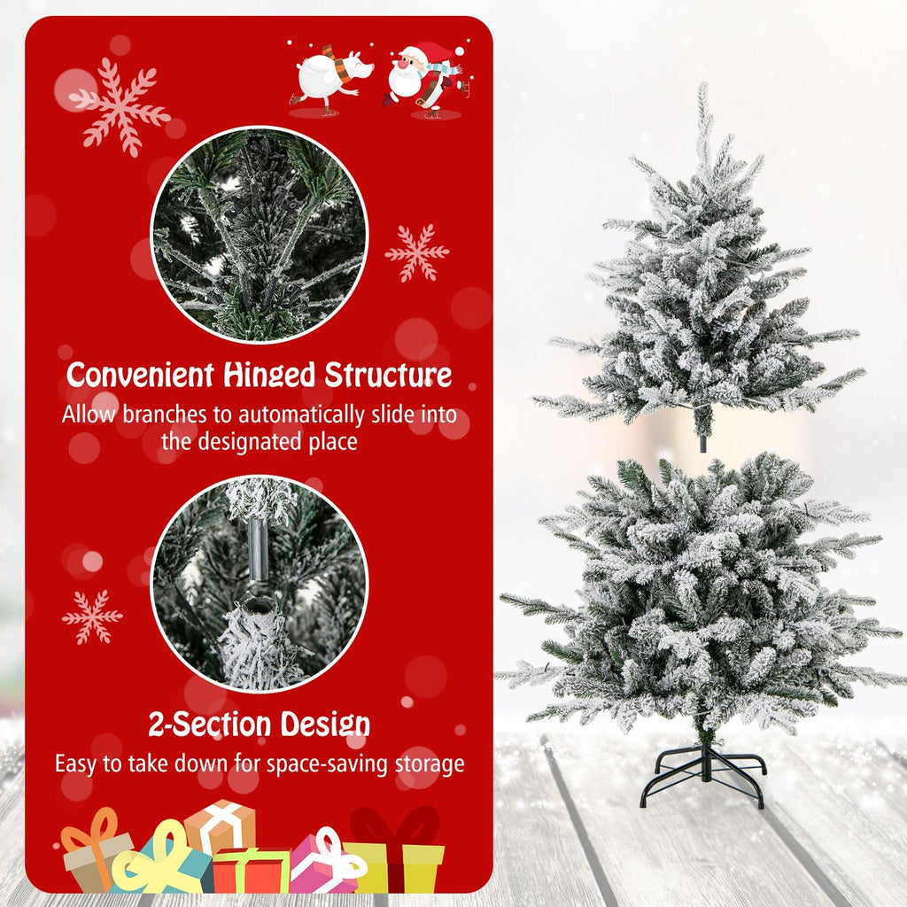 4.5 FT Snow Flocked Christmas Tree with 160 Multicolour LEDs, 8 Lighting Modes and 436 Tips