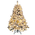 4.5 FT Pre-Lit Snow Flocked Christmas Tree with 295 Hinged Tips and 150 Warm White LEDs