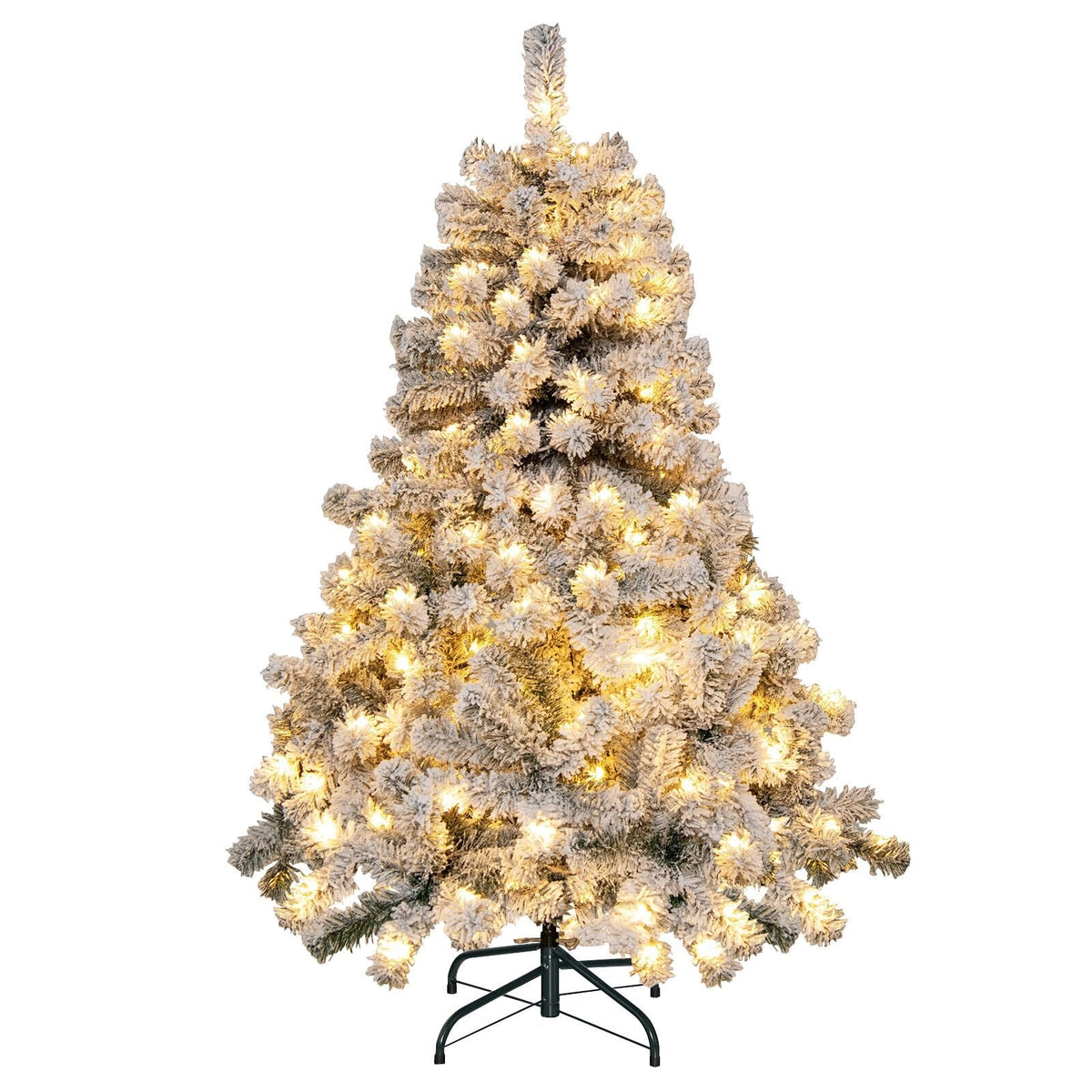 4.5 FT Pre-Lit Snow Flocked Christmas Tree with 295 Hinged Tips and 150 Warm White LEDs