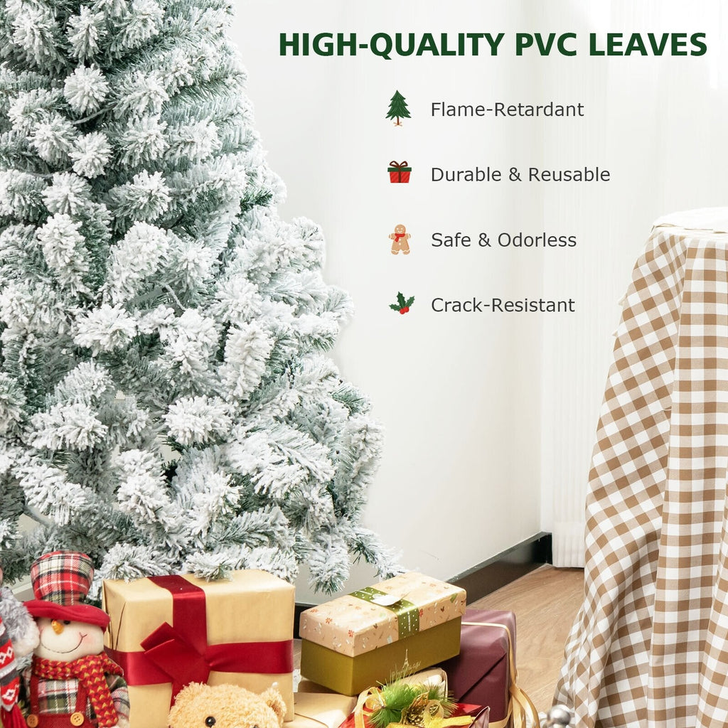 4.5 FT Pre-Lit Snow Flocked Christmas Tree with 295 Hinged Tips and 150 Warm White LEDs