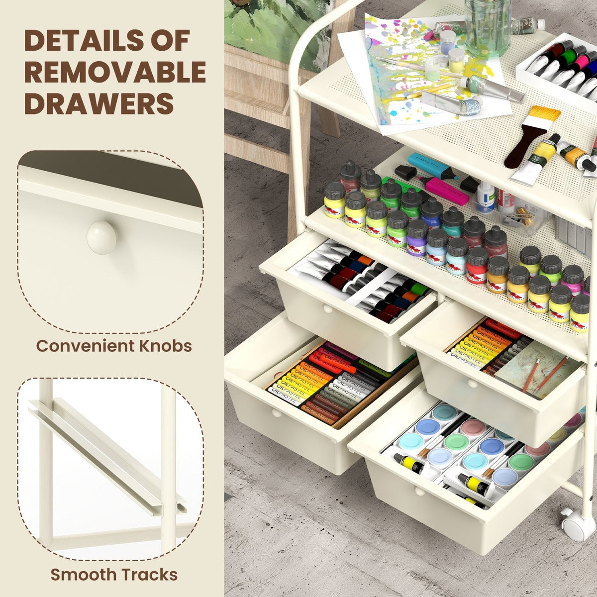 4 Drawers Shelves Rolling Storage Cart Rack-White