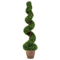 4 Foot Artificial Spiral Boxwood Topiary Tree with Cement Filled Planter