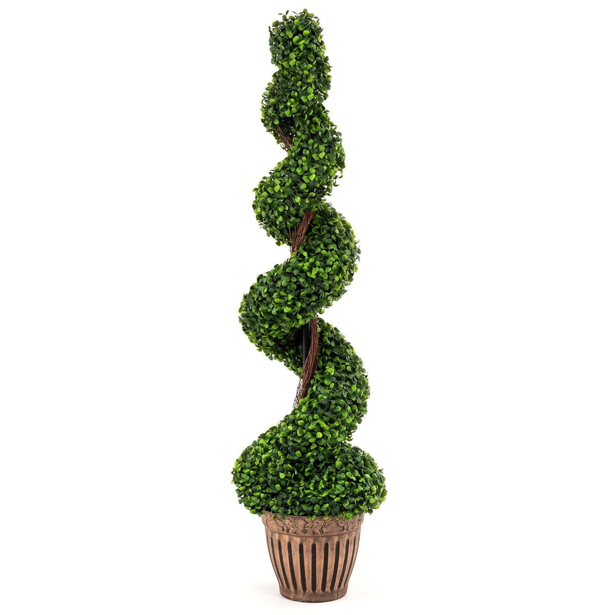 4 Foot Artificial Spiral Boxwood Topiary Tree with Cement Filled Planter