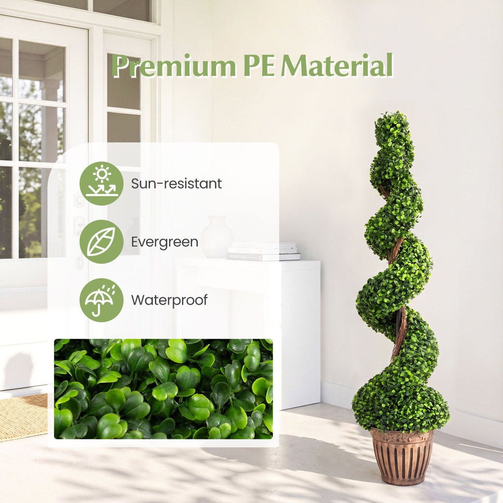 4 Foot Artificial Spiral Boxwood Topiary Tree with Cement Filled Planter