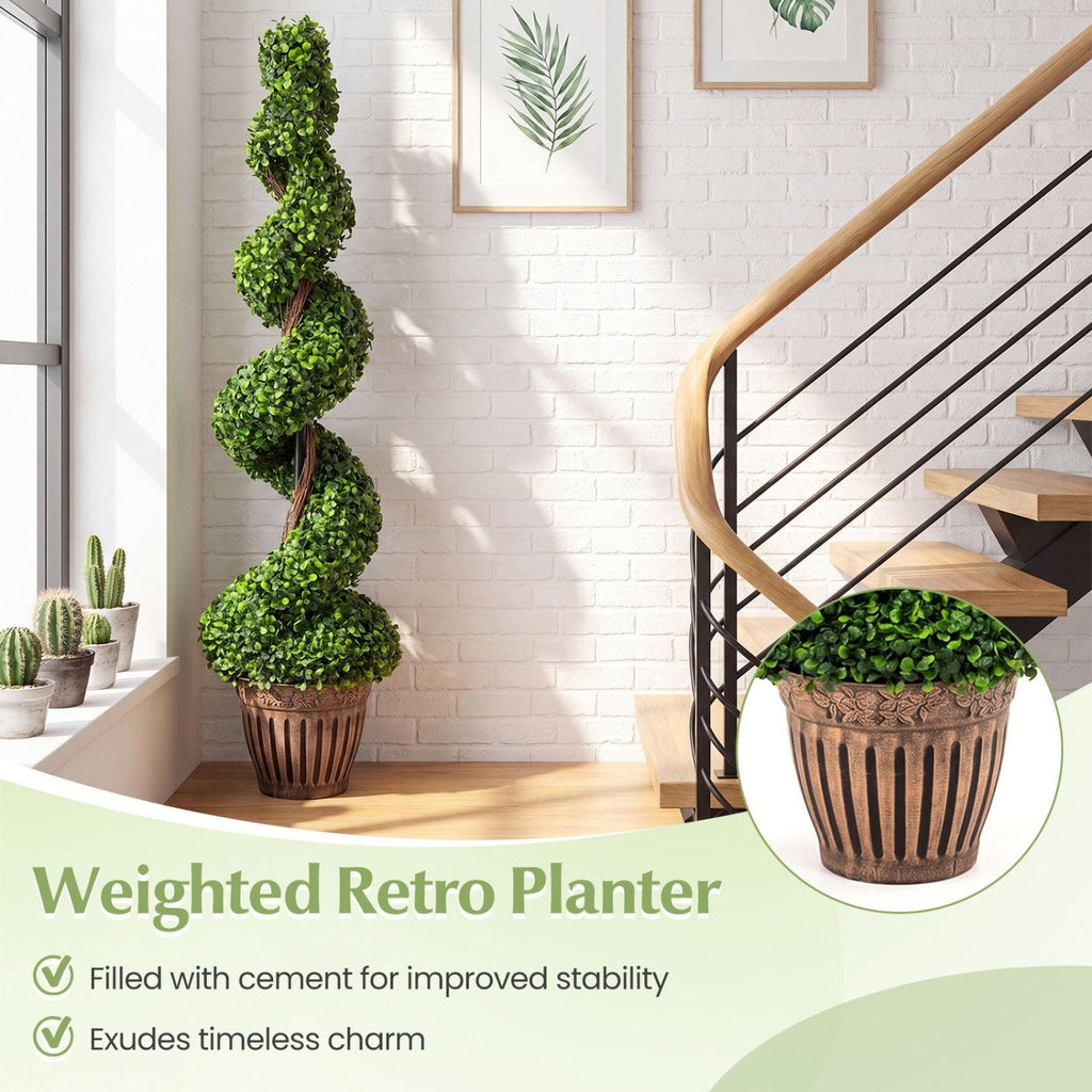 4 Foot Artificial Spiral Boxwood Topiary Tree with Cement Filled Planter