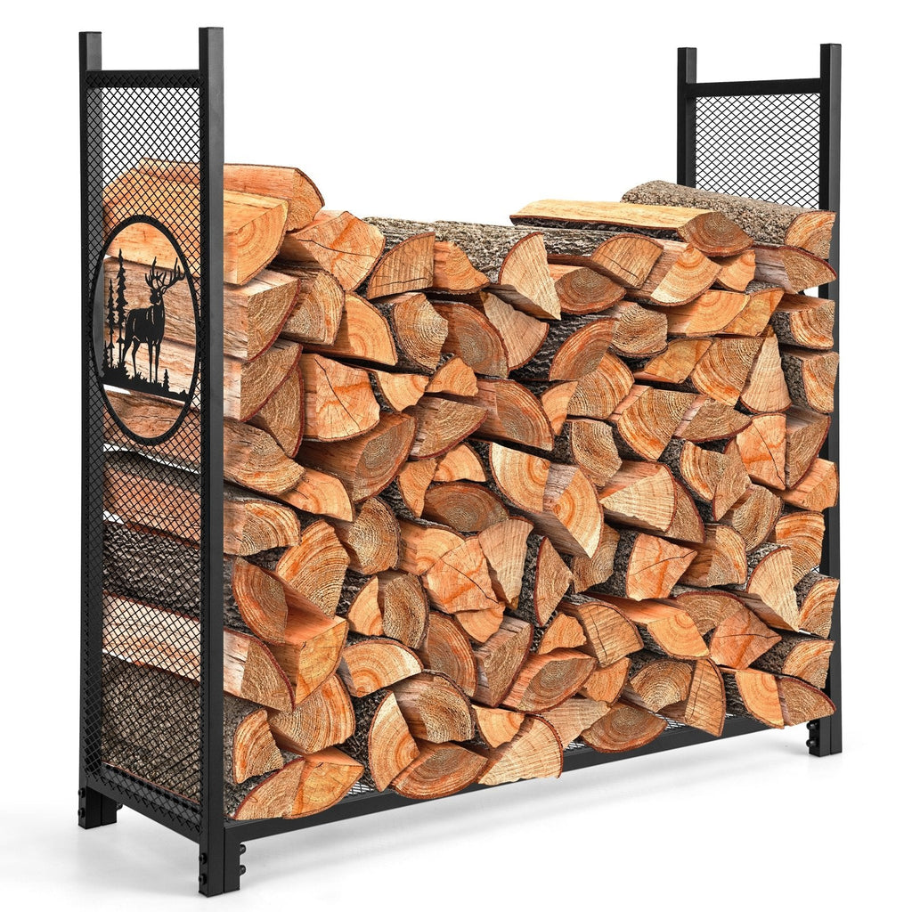 4 Feet Firewood Rack Stand with Mesh Sides