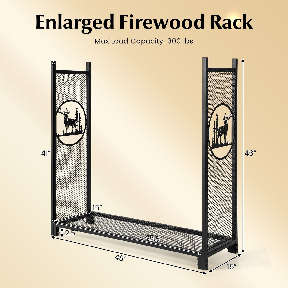 4 Feet Firewood Rack Stand with Mesh Sides