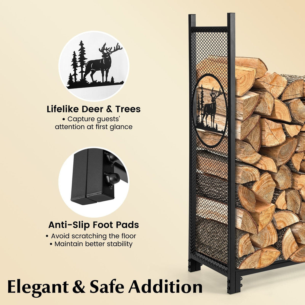 4 Feet Firewood Rack Stand with Mesh Sides